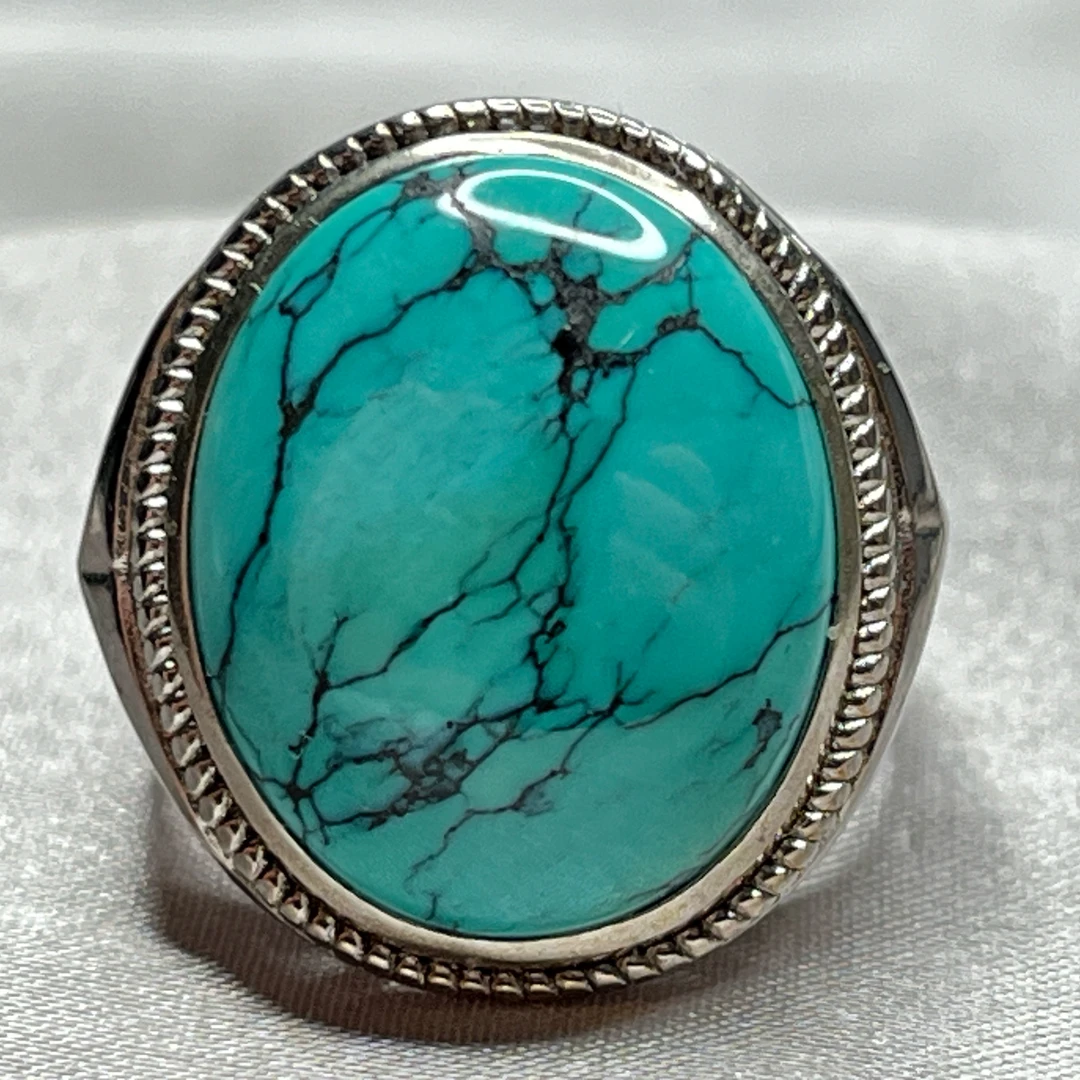 精品绿松男士戒指，尺寸15.8x14.7mm重11.34克