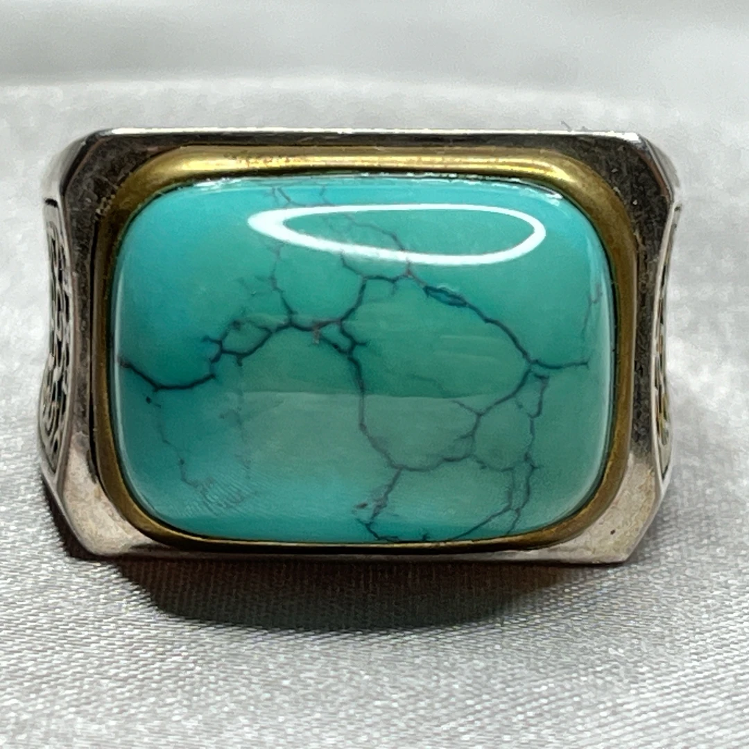 精品绿松面包型男士戒指，尺寸11.2x13.4mm重12.9克