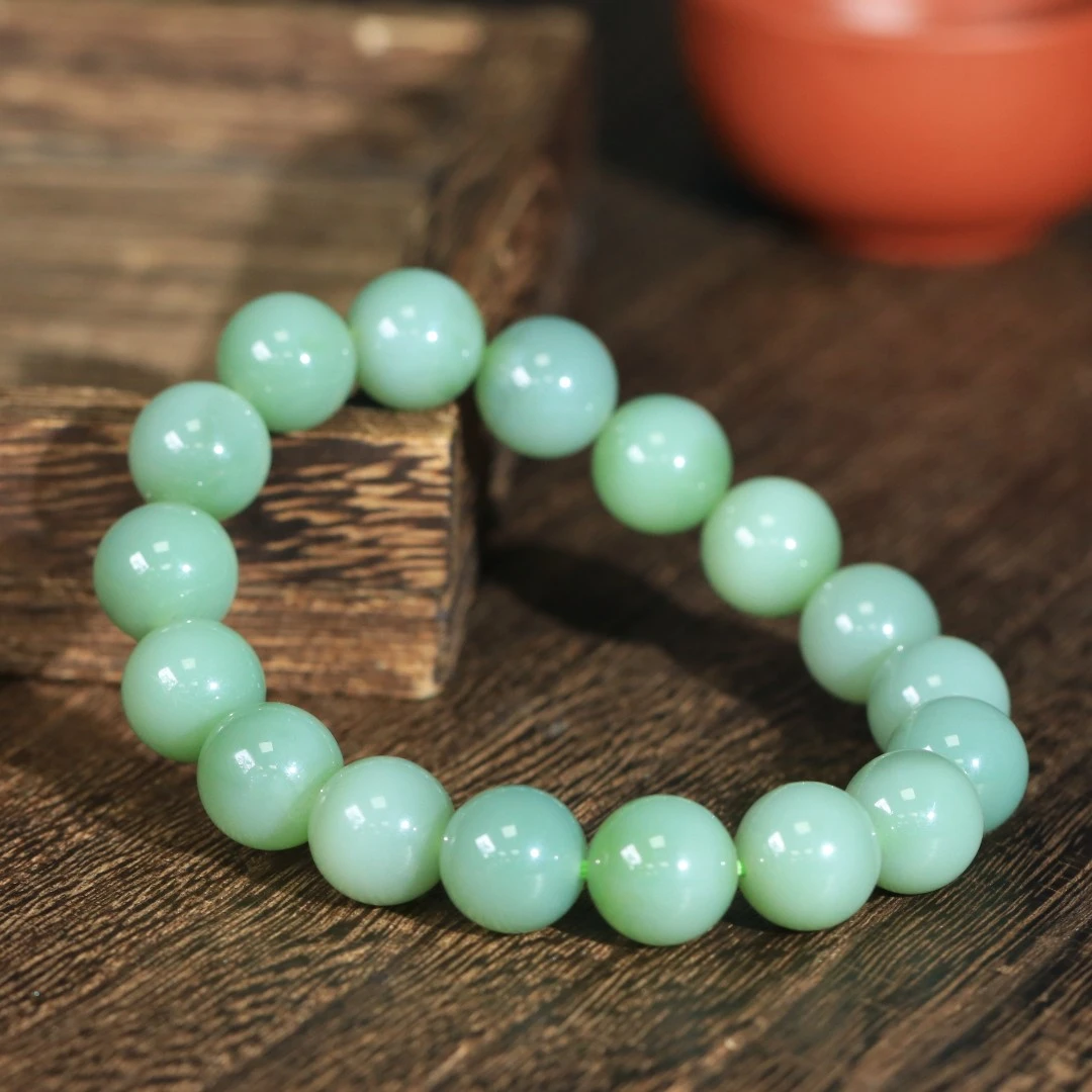 【泓贝珠宝-H740】和田玉碧玉鸭蛋青圆珠手串女款手链-多样性发货