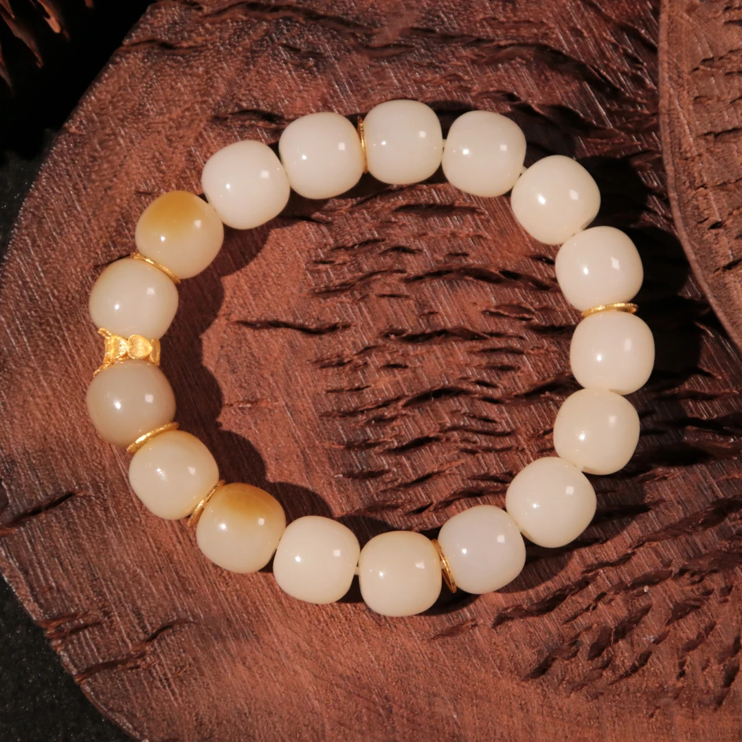 【泓贝珠宝-L323】18k金配饰和田玉且末糖老料老型珠设计款手链