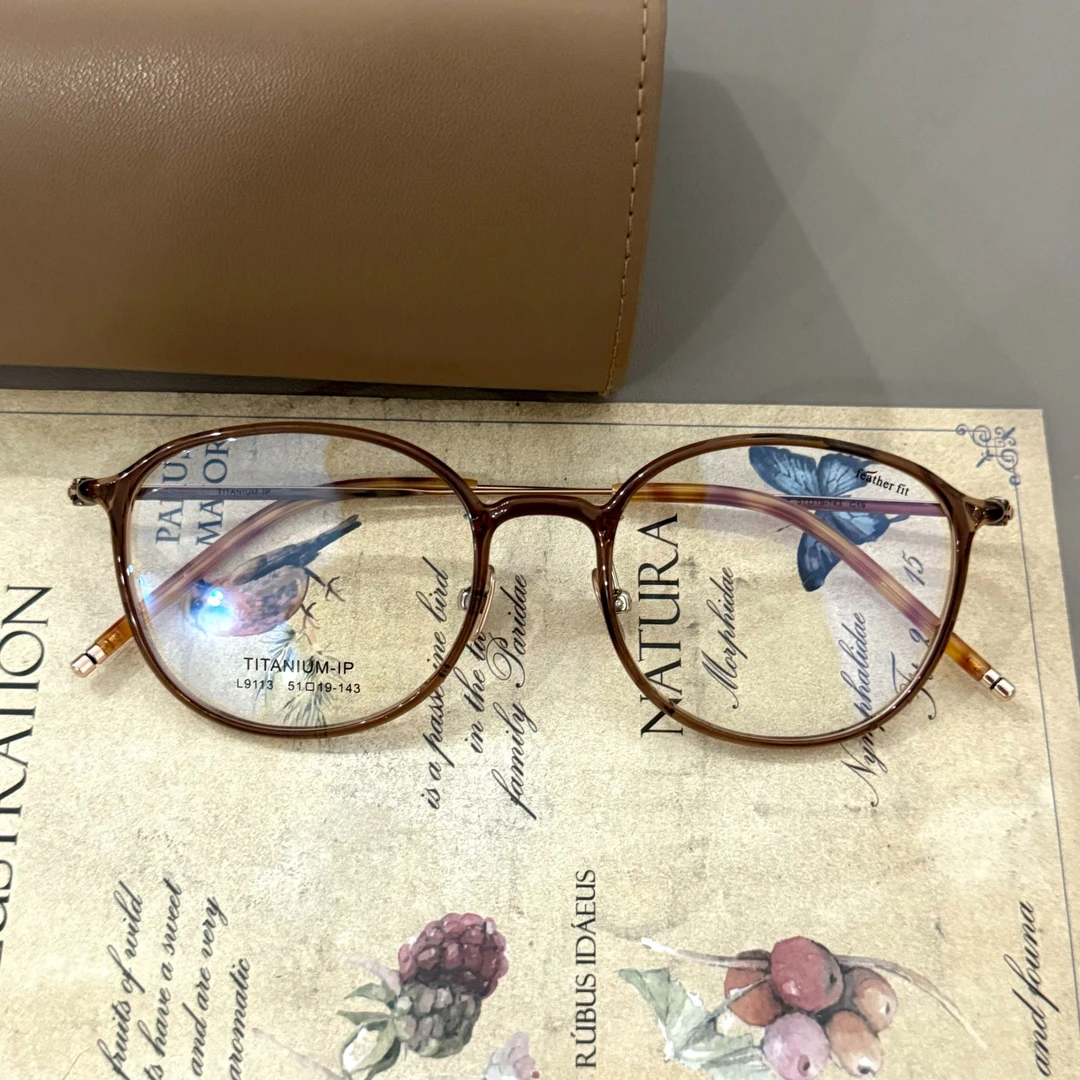 超轻半钛镜框超轻近视散光女可配度数圆形眼镜尺寸51-19-143