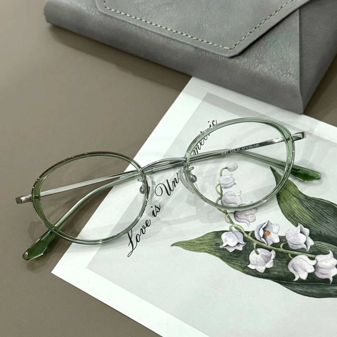 猫眼半钛小框超轻近视眼镜框女可配度数近视尺寸47-20-145