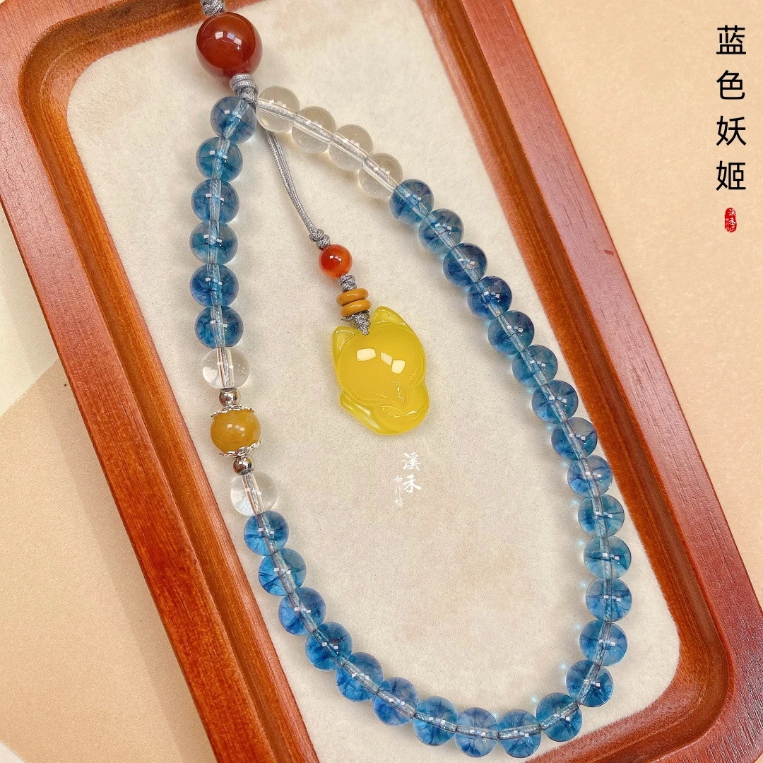 2025款新款原创手工编织挂饰蓝色妖姬手机链挂饰时尚靓丽清新好看