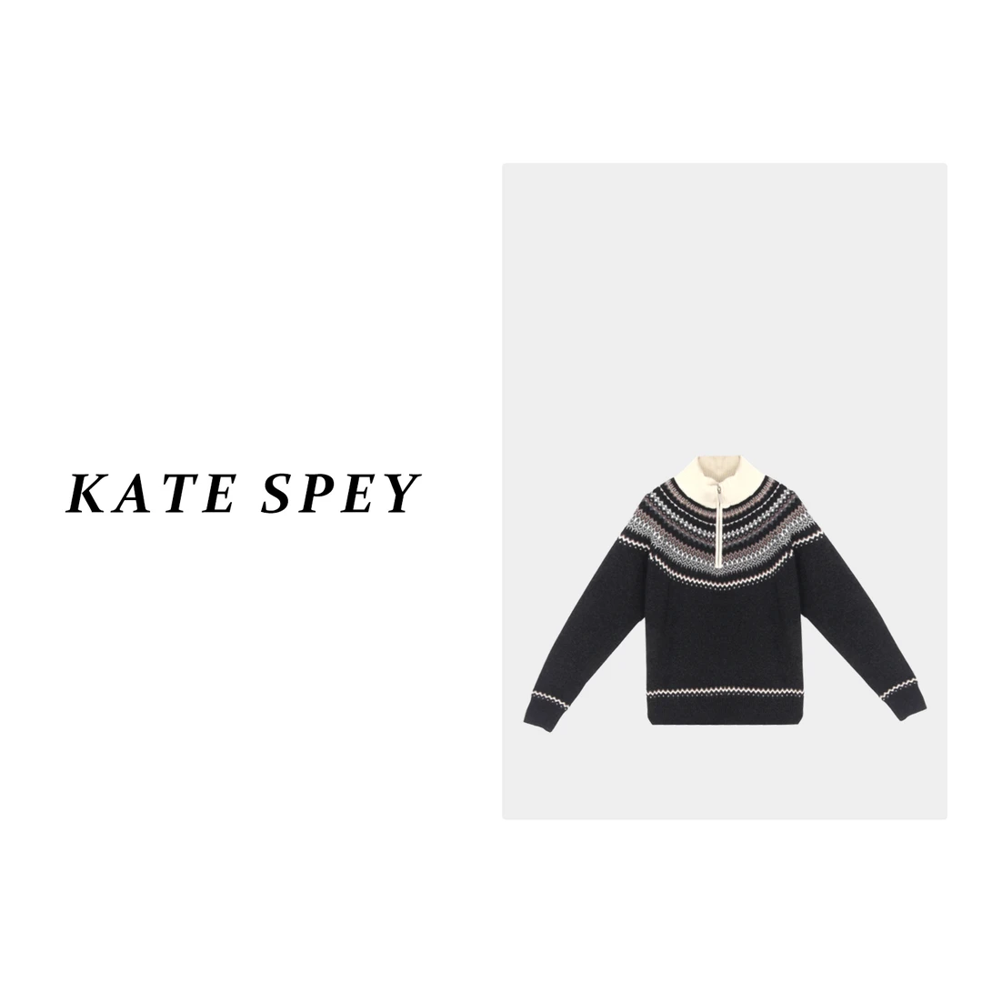 凯特丝蓓773#费尔岛半提花半拉链针织套头衫毛衣