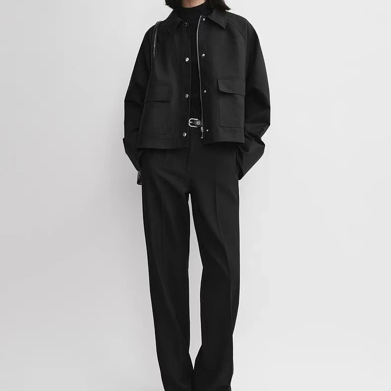 凯特丝蓓【晶姐专属】1048#秋冬阔袖棉质翻领大口袋短款外套夹克