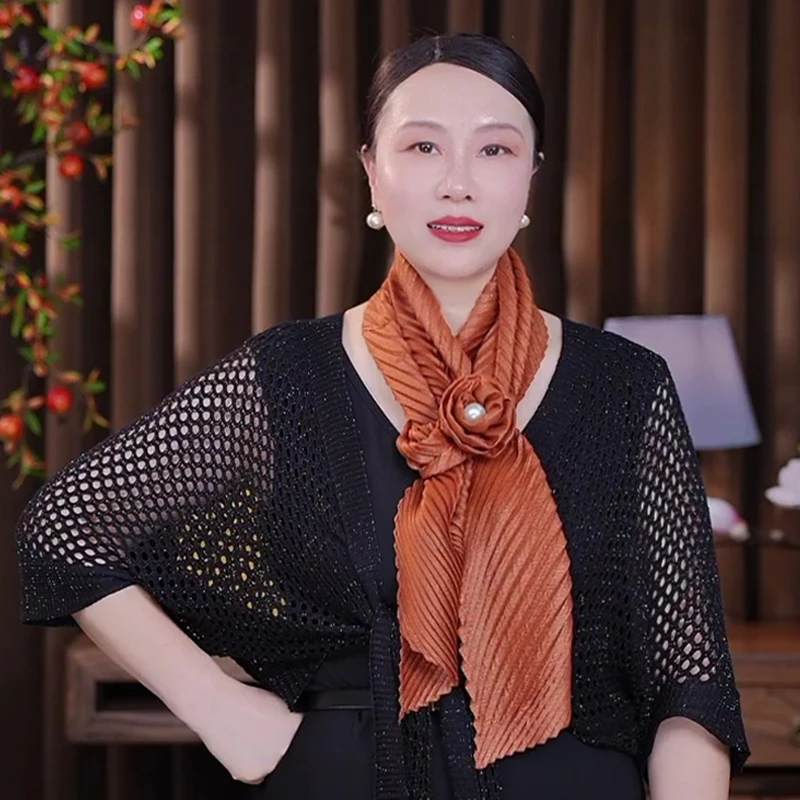 [花朵丝巾]新款女士四季时尚韩版15*180三角压皱丝巾围巾