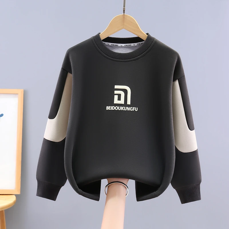 男童加绒卫衣春秋款2025新款儿童潮酷上衣男孩帅气内搭打底衫大童