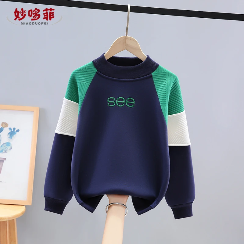 男童加绒卫衣秋冬2024新款儿童装休闲宽松上衣男孩痞帅中大童韩版