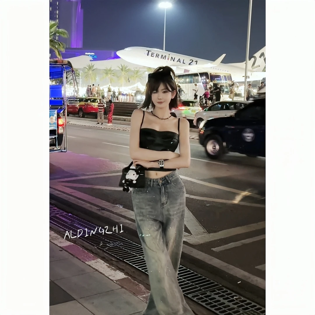 AL DINGZHI【满天星】 高腰小个子重工烫钻牛仔裤子女春薄款拖地裤