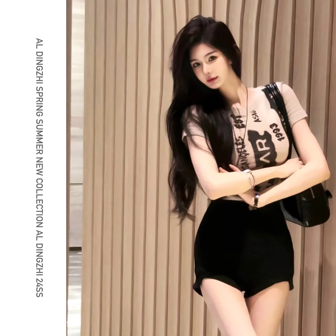 AL DINGZHI【腿精裤】不规则牛仔短裤高腰显瘦黑色A字挖空显高外穿