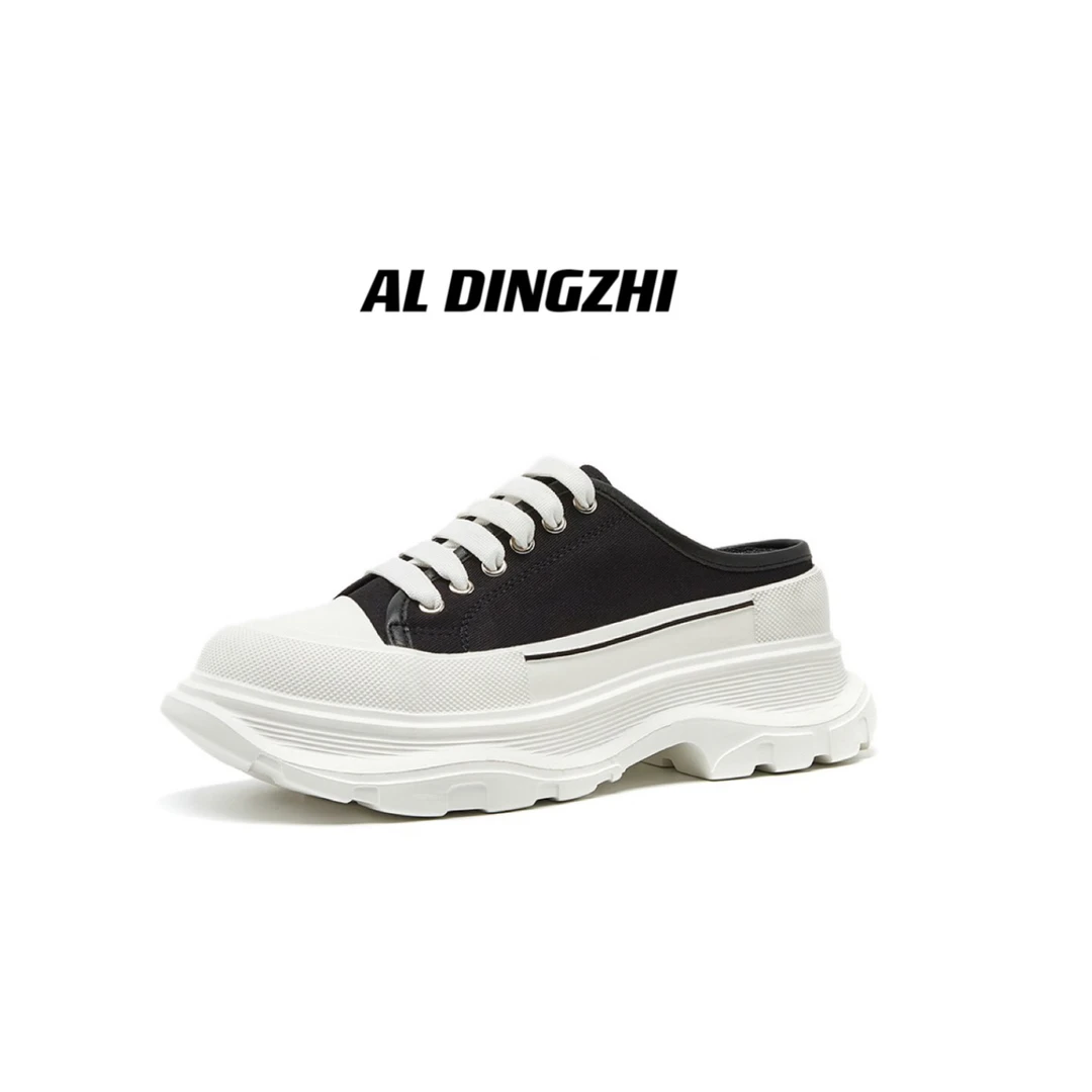 玲玲定制麦昆包头半托鞋时尚百搭女外穿厚底增高松糕帆布女鞋夏季