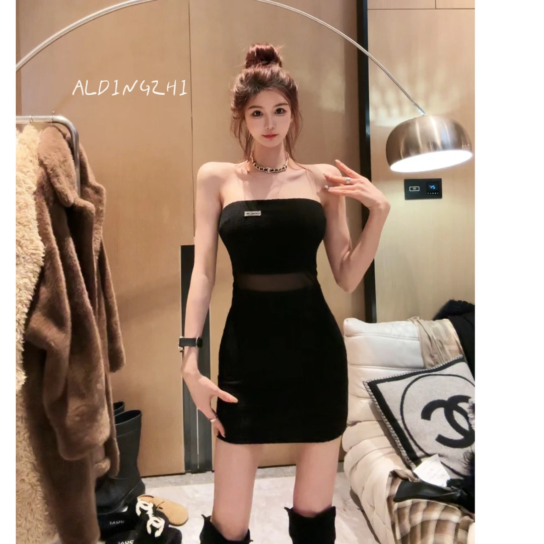 【AL DINGZHI】瘦瘦裙辣妹性感时尚气质修身显瘦抹胸连衣裙带胸垫