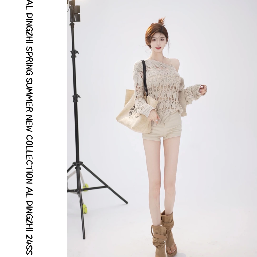 AL DINGZHI【软心甜崽】慵懒风垂感镂空针织衫女别致毛衣