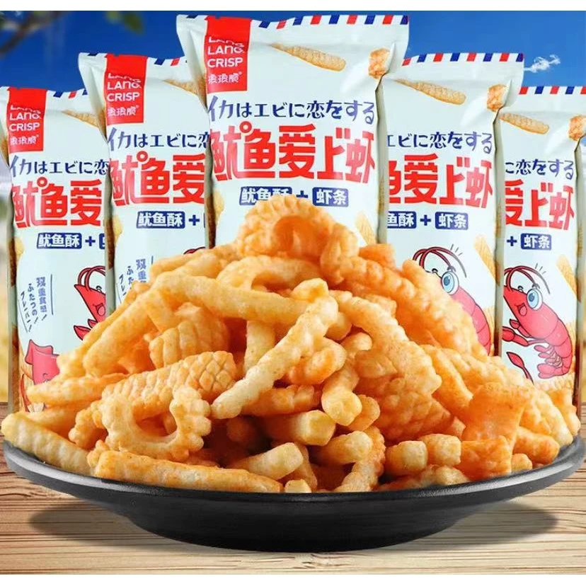 鱿鱼爱上虾条好吃酥脆零食追剧美食零食小吃休闲食品