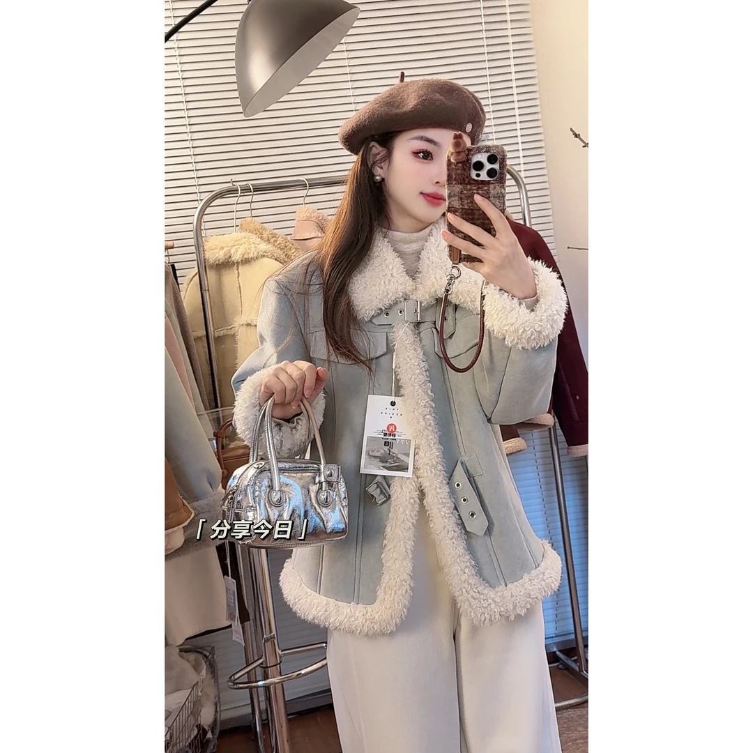 皮扣秋冬季加厚机车服2024保暖韩版毛毛外套百搭时尚短款