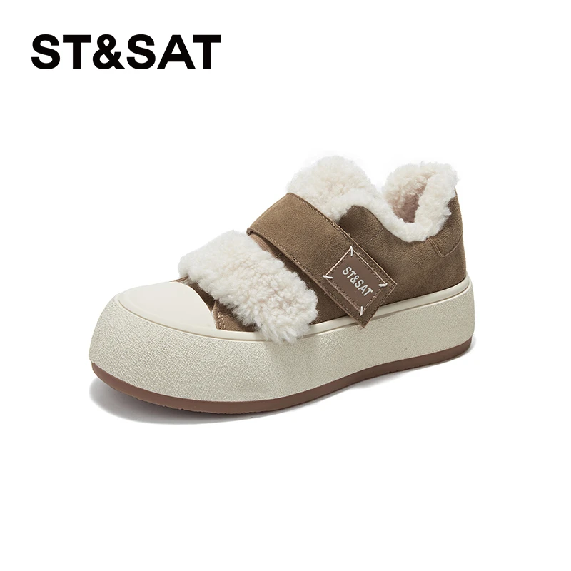 星期六厚底加绒毛毛鞋女2025秋冬季新款雪地靴保暖魔术贴休闲板鞋