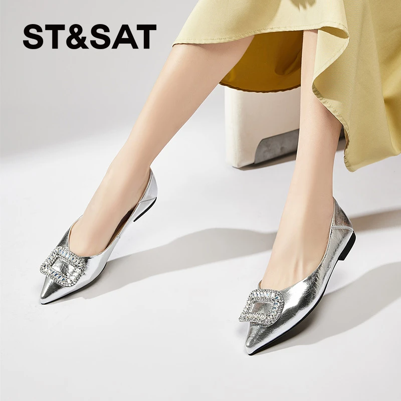 星期六法式浅口百搭漆皮尖头单鞋2025软底不累小众韩版气质平底鞋