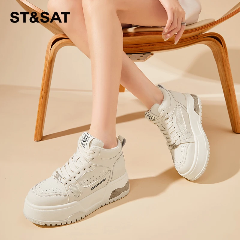 星期六厚底板鞋女2025春季新款百搭学院风休闲增高时尚运动小白鞋