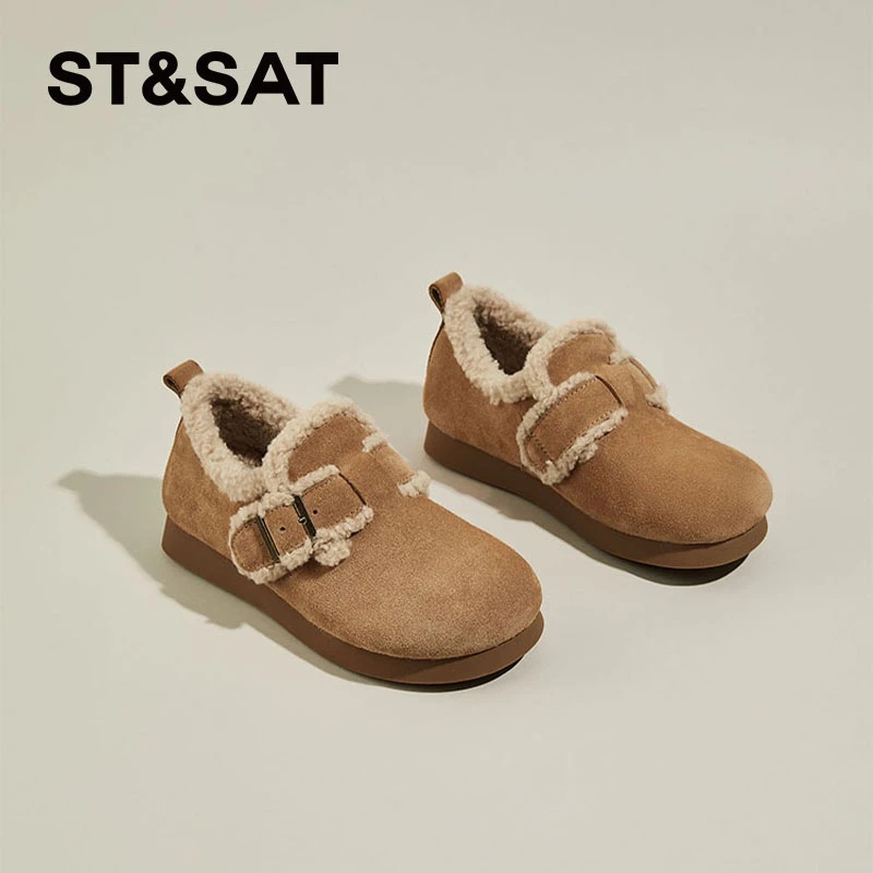 星期六圆头低帮勃肯鞋女2025秋冬季新款时尚百搭加绒加厚保暖单鞋
