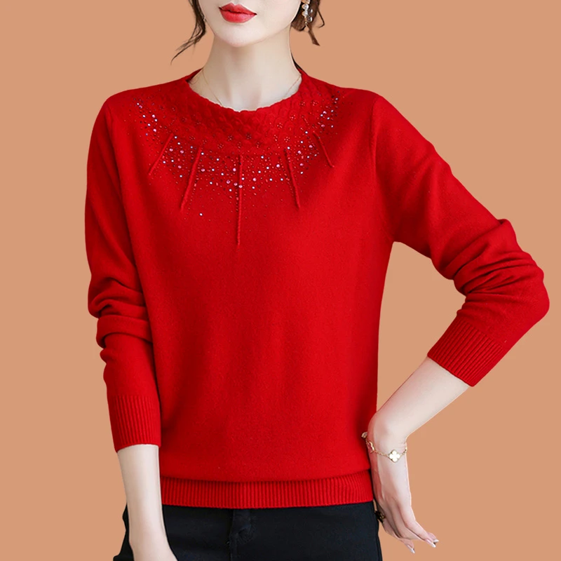 羊毛衫女100纯羊毛秋冬毛衣2023新款中年妈妈内搭羊绒针织打底衫