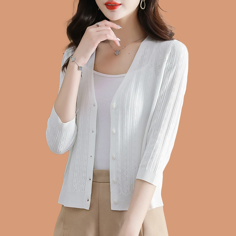 桑蚕丝开衫女薄款小外搭披肩夏季配吊带裙子冰丝针织防晒衣女士