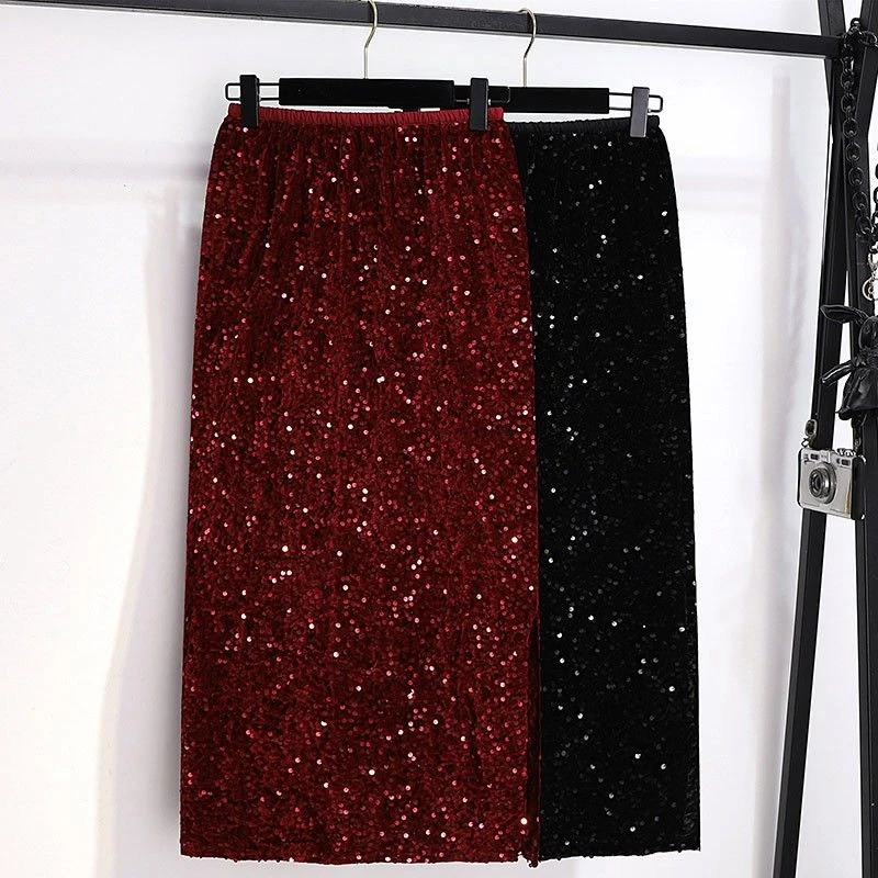 亮片半身裙长款2024新款时尚洋气爆款早秋针织包臀裙显瘦一步裙