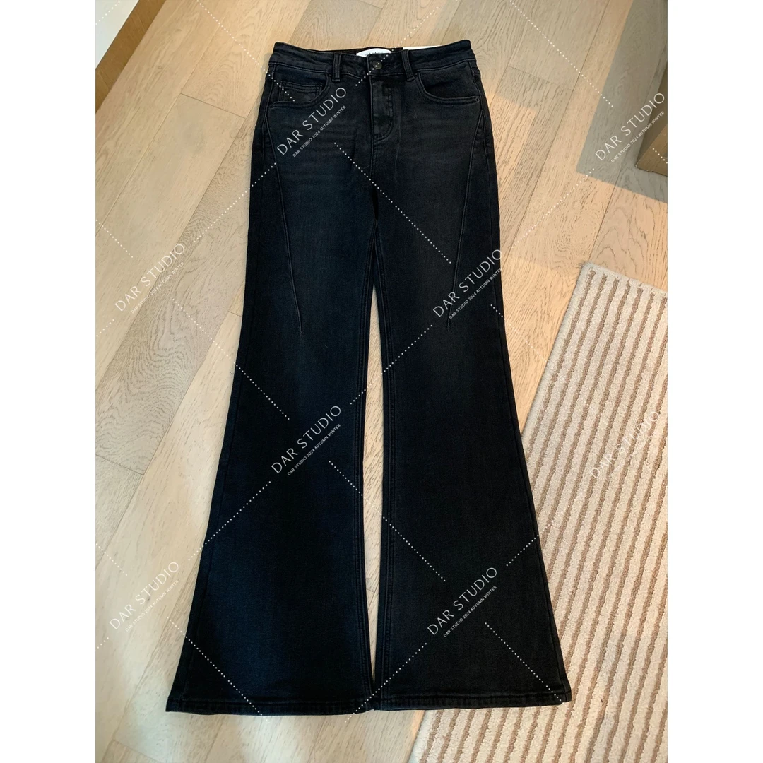 DAR STUDIO 【筷子腿】2024秋冬新款厚款斜线显瘦直腿牛仔裤18317