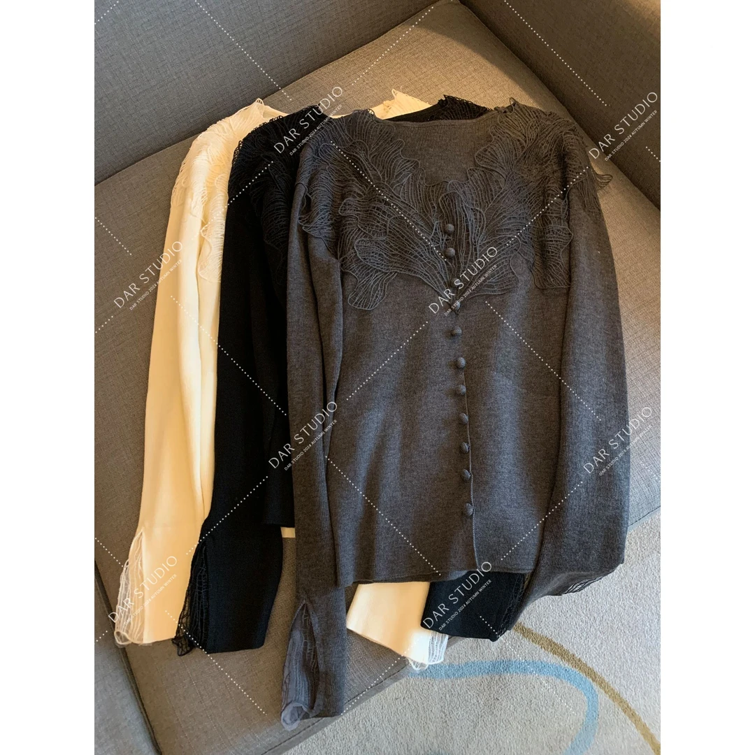 DAR STUDIO 【爱丽丝仙境】2024秋冬新款时尚设计蕾丝针织衫24072