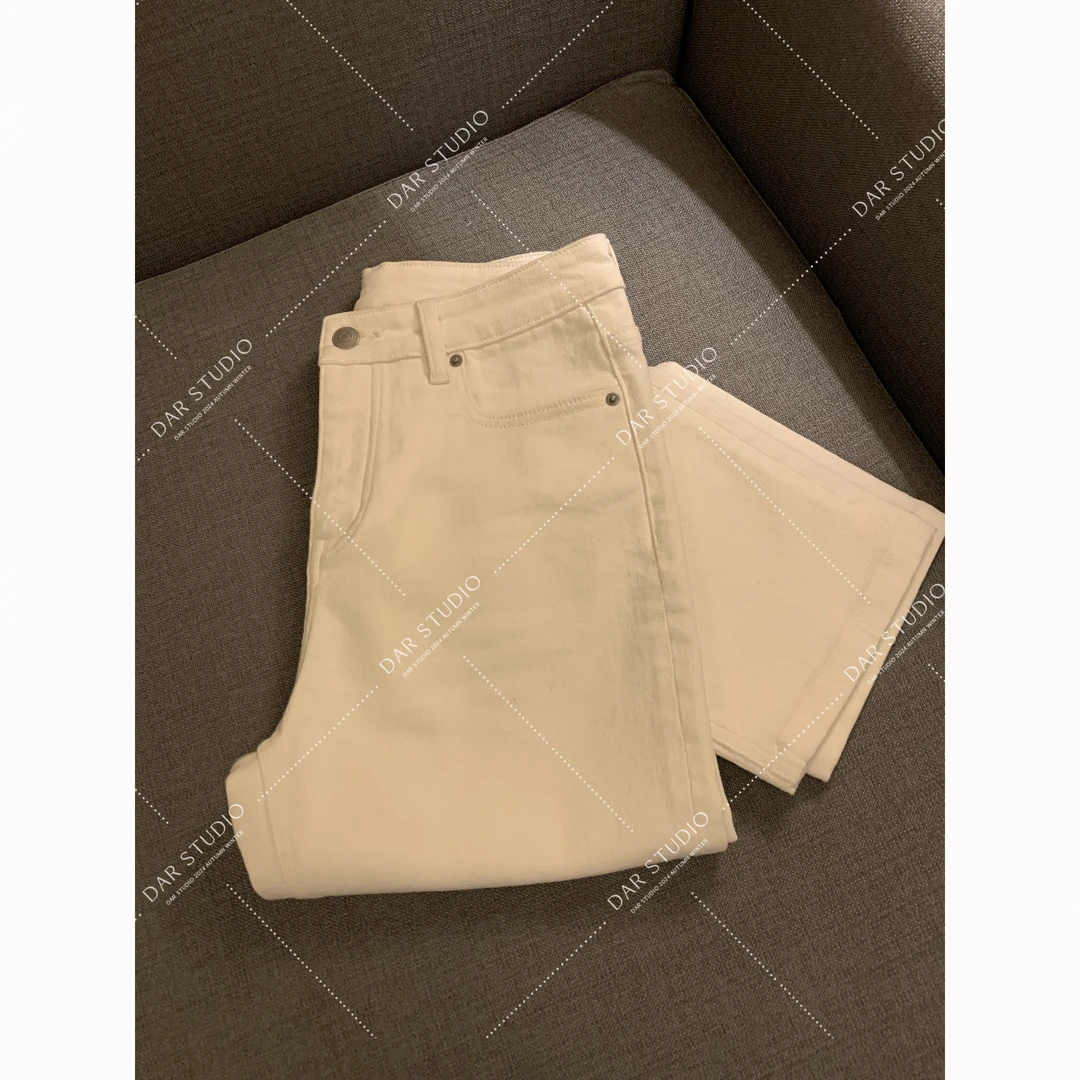 DAR STUDIO 【奶油白牛仔】2024秋冬新款磨毛简约牛仔裤 84031