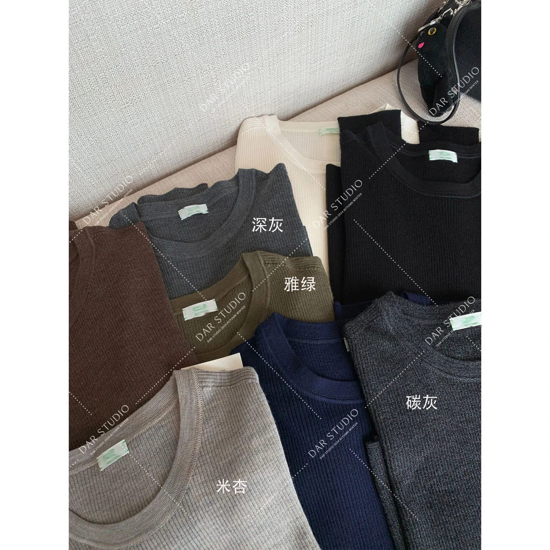 DAR STUDIO 高线 【一体机】无缝100美丽诺羊18针坑条针织上衣