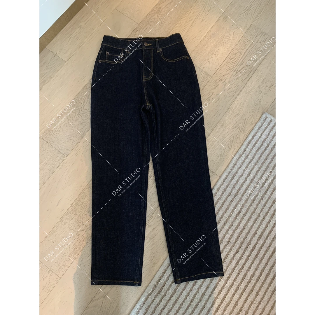 DAR STUDIO【深蓝小直筒】深圳货2024秋冬磨毛加厚牛仔裤84011