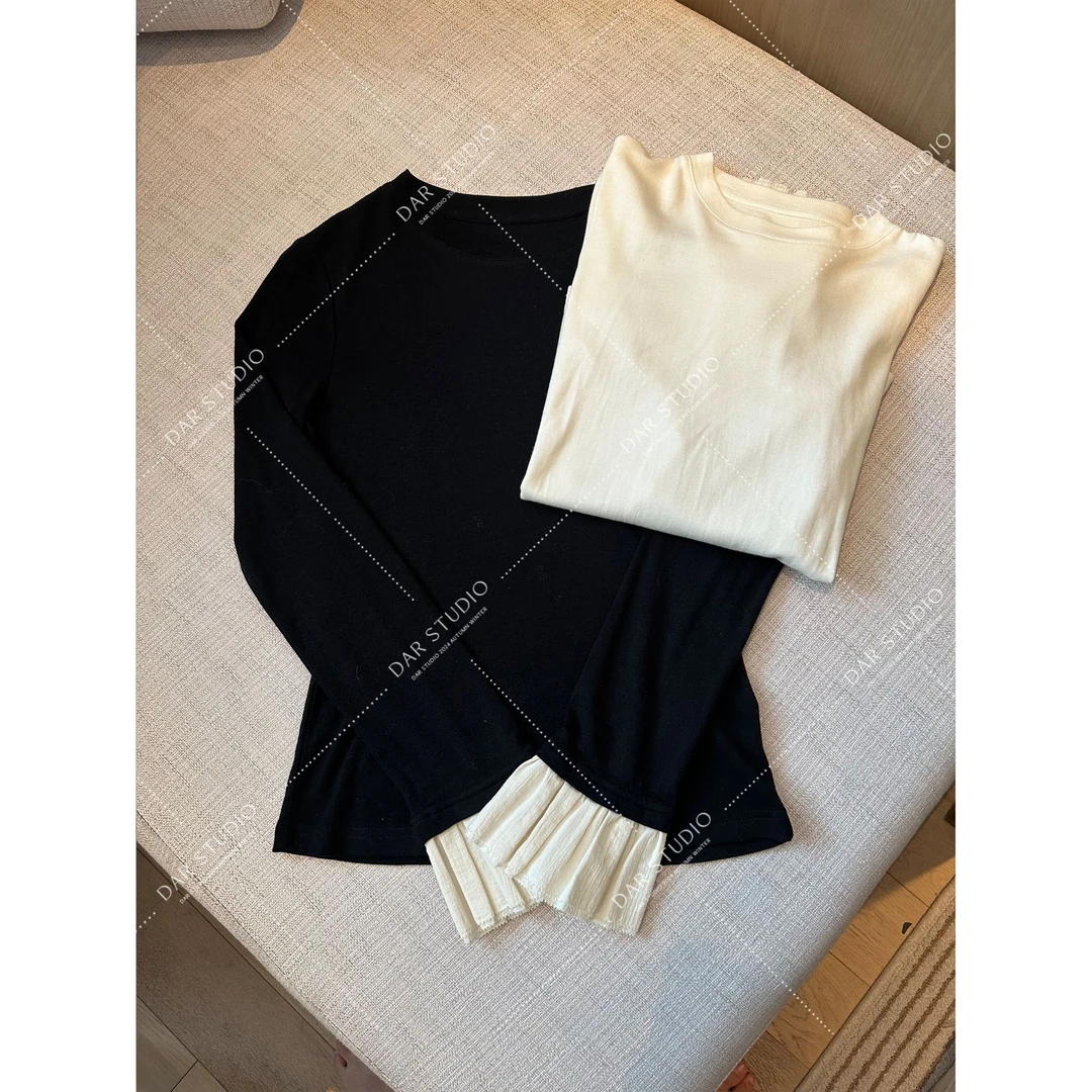 DAR STUDIO 深圳货【荷叶袖T恤】2024秋冬含羊毛设计感T恤88208