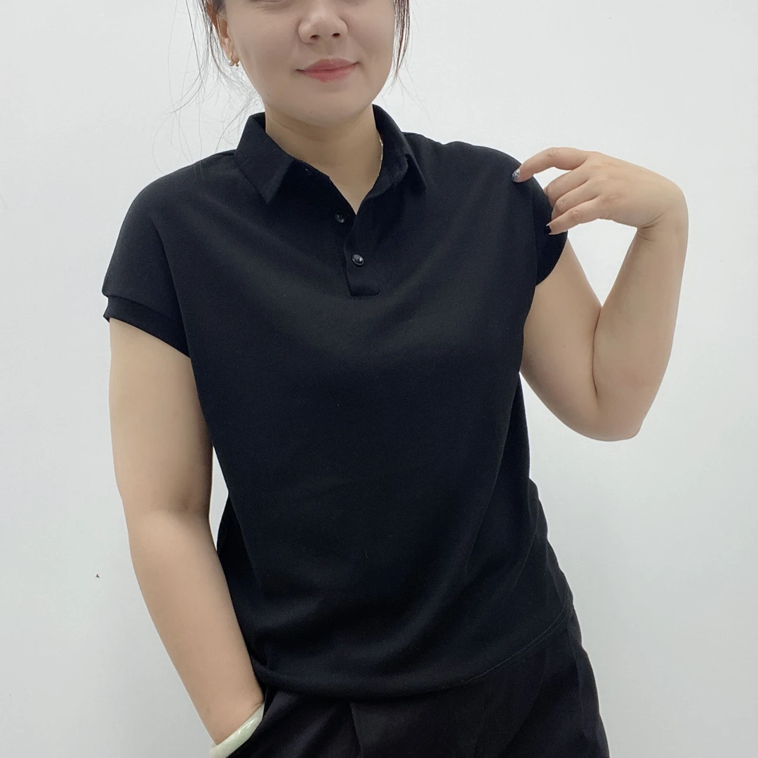 大码女装夏季休闲简约百搭POLO领短袖T恤宽松显瘦纯色翻领溜肩袖