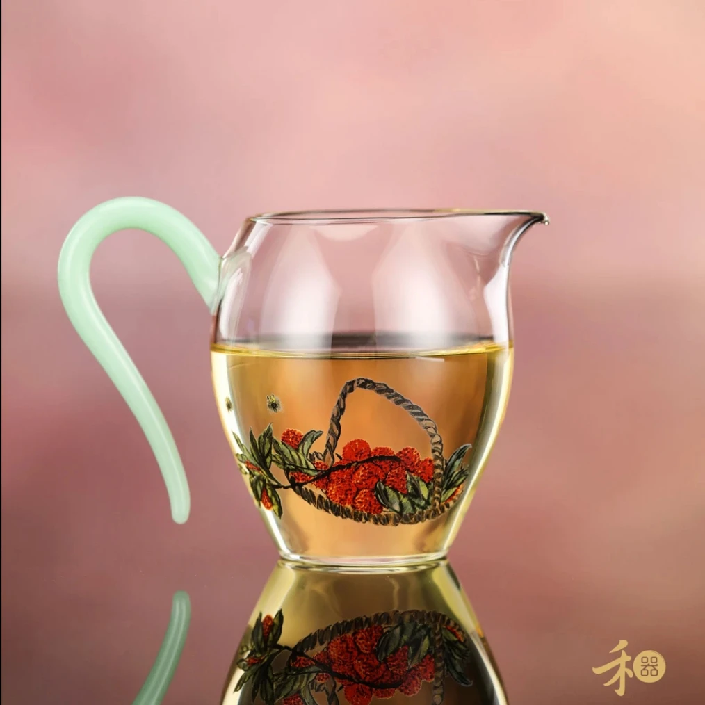 禾器顺顺荔荔平安喜乐怡然茶海烤花工艺玻璃公道杯和器茶具分茶器