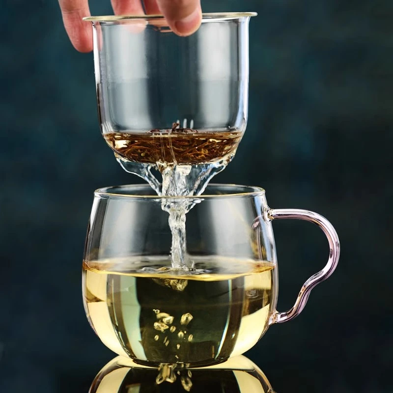 禾器简悦杯大号泡茶办公杯带内胆绿茶杯子高硼硅玻璃茶杯