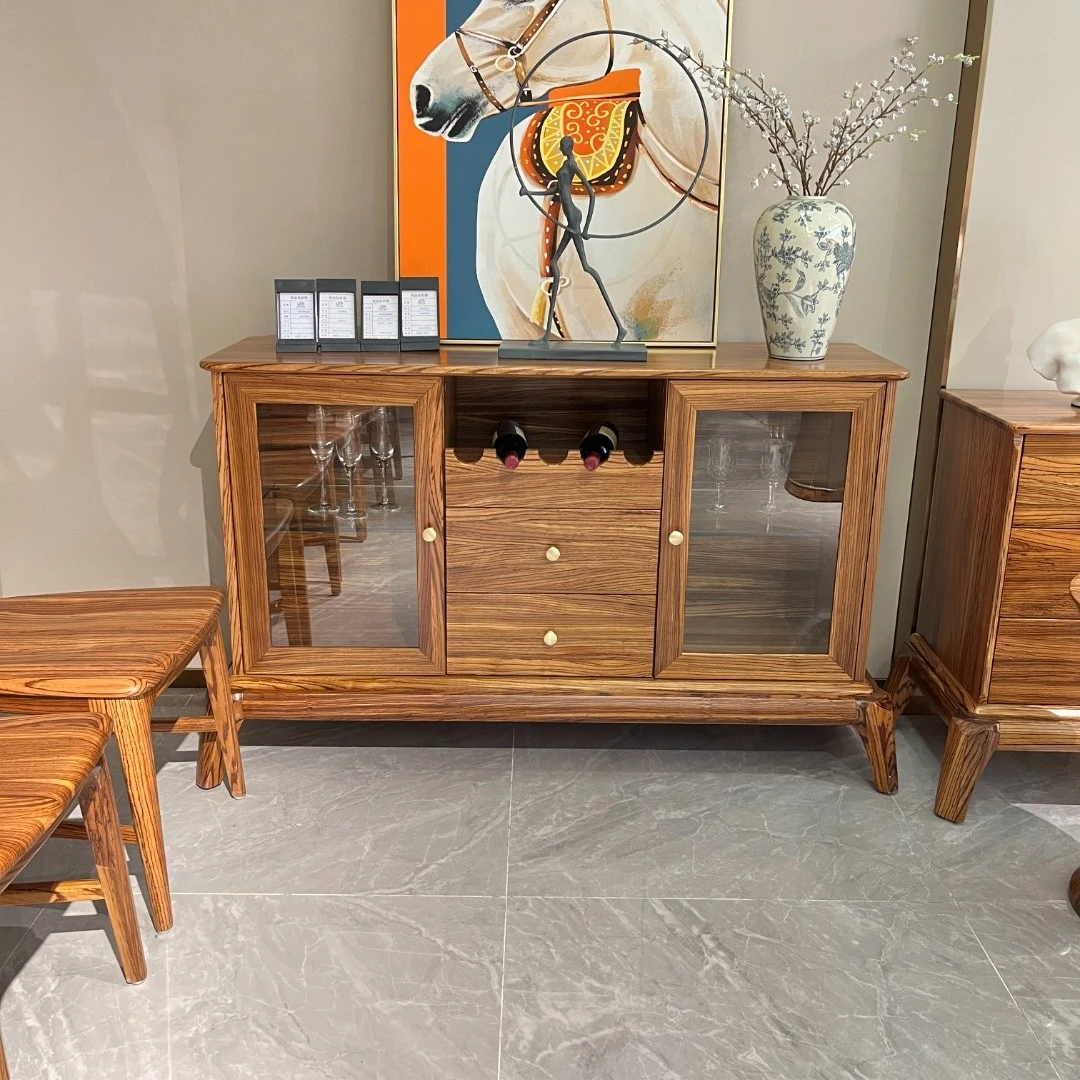 歌续大乌金木餐边柜新中式靠墙酒柜矮柜储物玄关柜客厅餐厅置物架