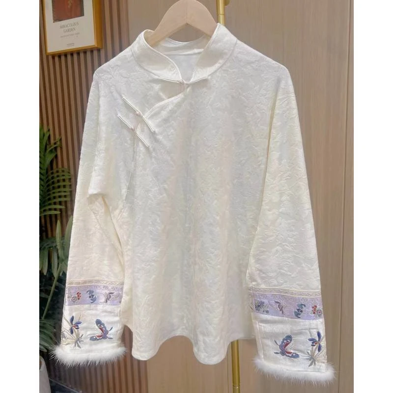 祎祎-新中式刺绣厚款加绒盘扣冬季打底小衫2024D7774