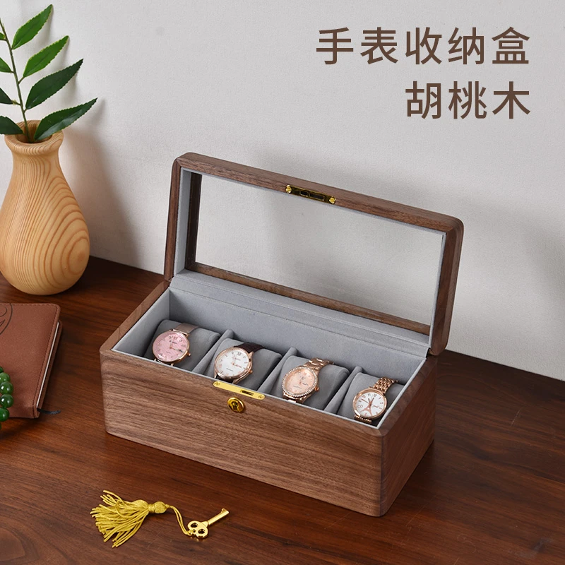 首饰盒/箱 玻璃盖手表盒绒布收纳盒大容量实木手镯盒手串收纳盒