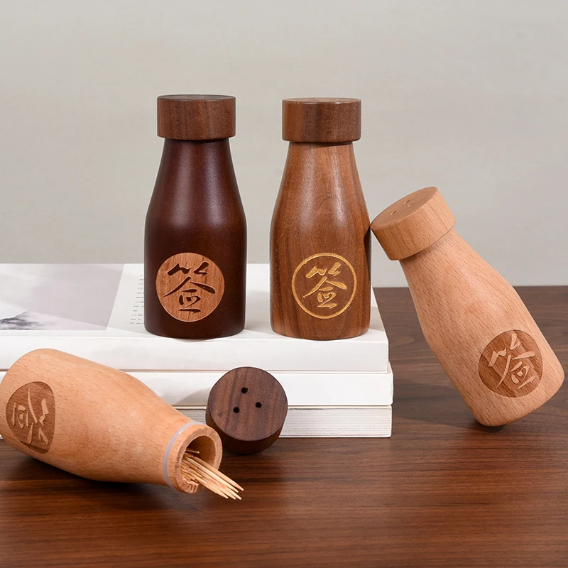 创意实木网红牙签盒北欧ins家用牙签桶餐厅牙签筒个性定制印logo