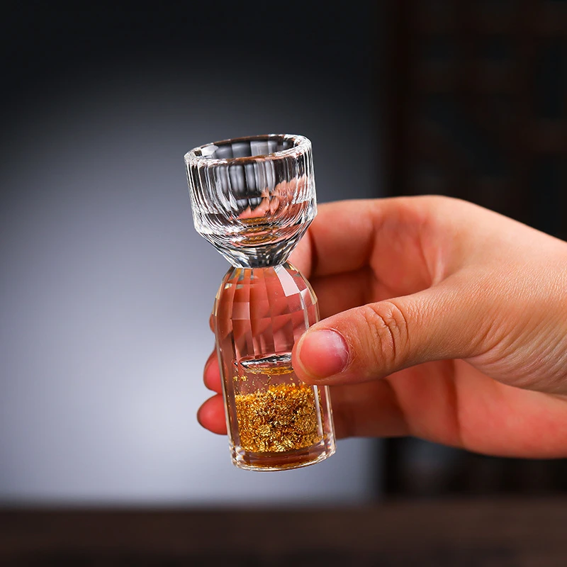创意个性高档水晶玻璃杯金箔白酒杯烈酒杯家用轻奢一口杯无铅酒具