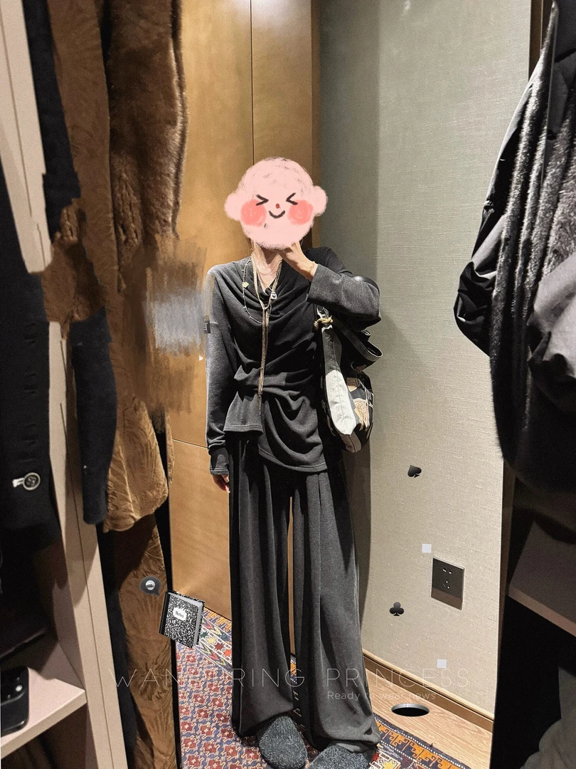 大码荡领上衣休闲阔腿裤套装99170#