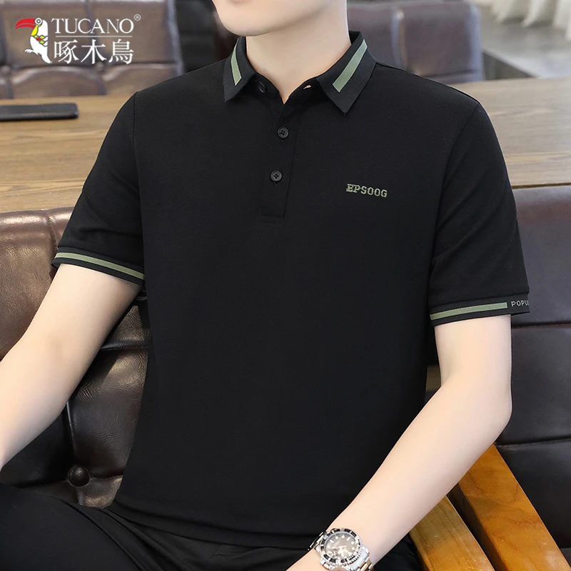 啄木鸟高端冰丝翻领短袖T恤男款夏季纯色polo衫舒适透气半袖上衣