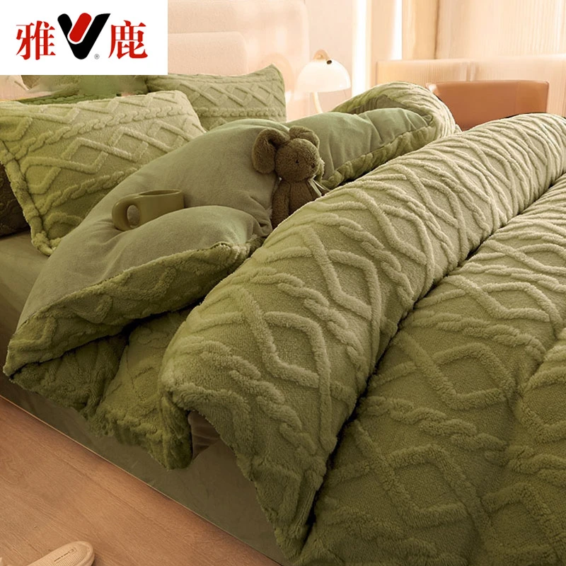 V/雅鹿塔芙绒四件套床单牛奶绒被套珊瑚绒被子被罩三件套床上用品