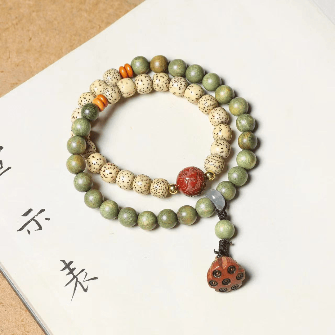 非金属木质手链 正宗绿檀木手链菩提莲花手串民族风时尚手饰品