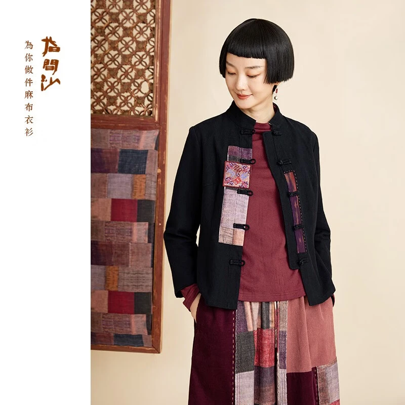 2341274指间沙23冬女装新款文艺立领刺绣合体型短外套