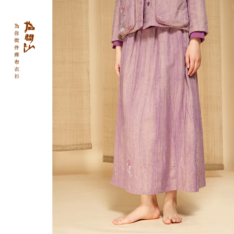 指间沙2444237女装24冬全松紧高腰裥线茧型半裙泥染做旧半身裙