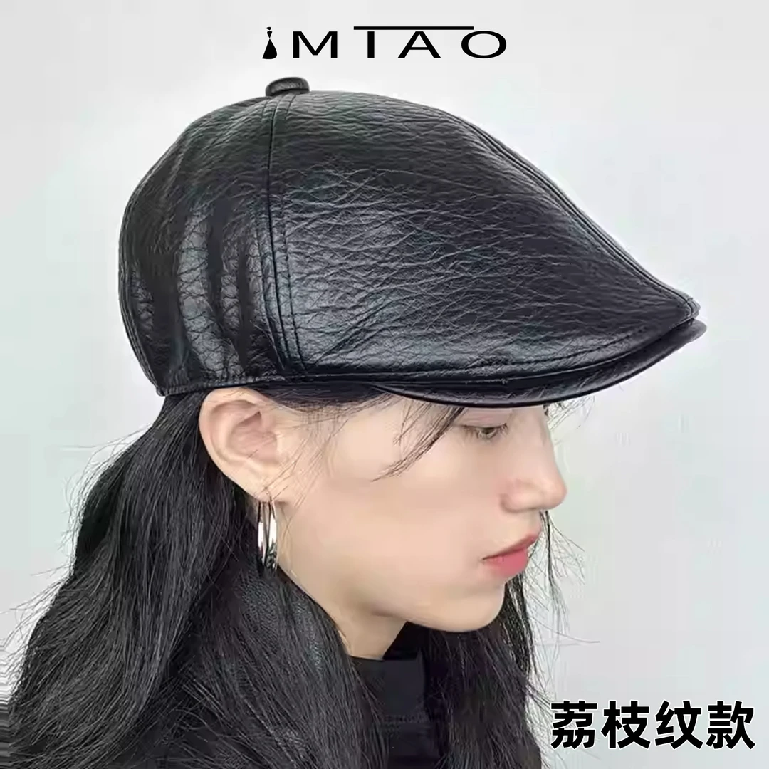 复古手工擦色PU皮前进帽子男女款秋冬文艺英伦风时尚鸭舌贝雷帽