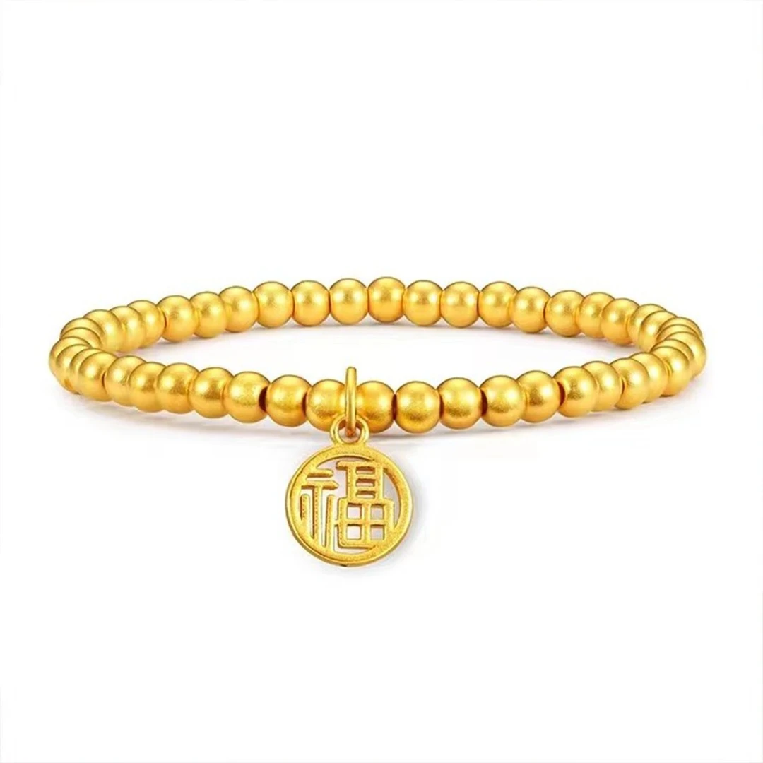 Chow Tai Seng/周大生足金福牌手串弹力绳古法传承百搭简约光珠好
