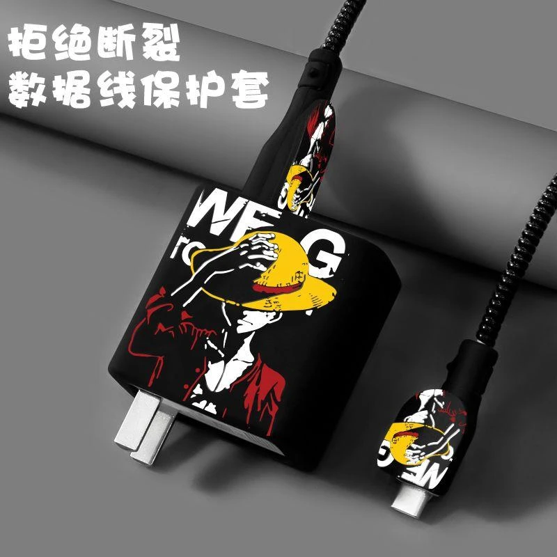 适用于华为88w充电器保护套Mate60pro卡通印花硅胶款黑色草帽璐飞