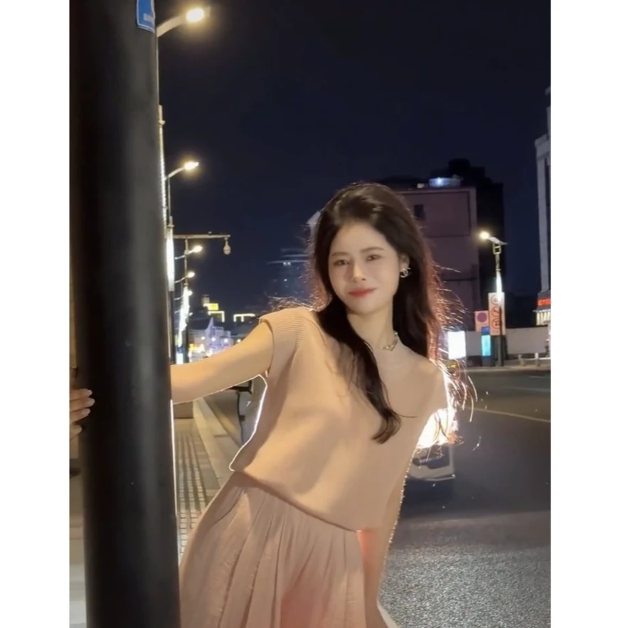 宿慕无袖针织上衣薄纱夏天2024新款短袖女气质显瘦休闲百搭24067